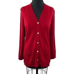 VTG Bergdorf Goodman Red 100% Cashmere Button-Up Cardigan Sweater V-Neck S